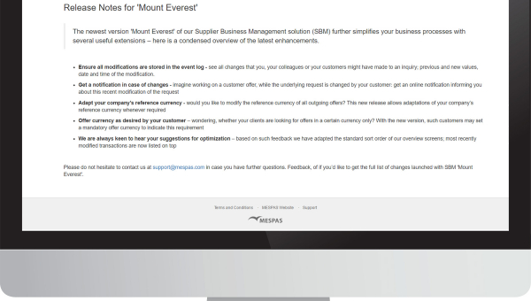 New Version ‘Mount Everest’ of MESPAS Supplier Business Management is Launched